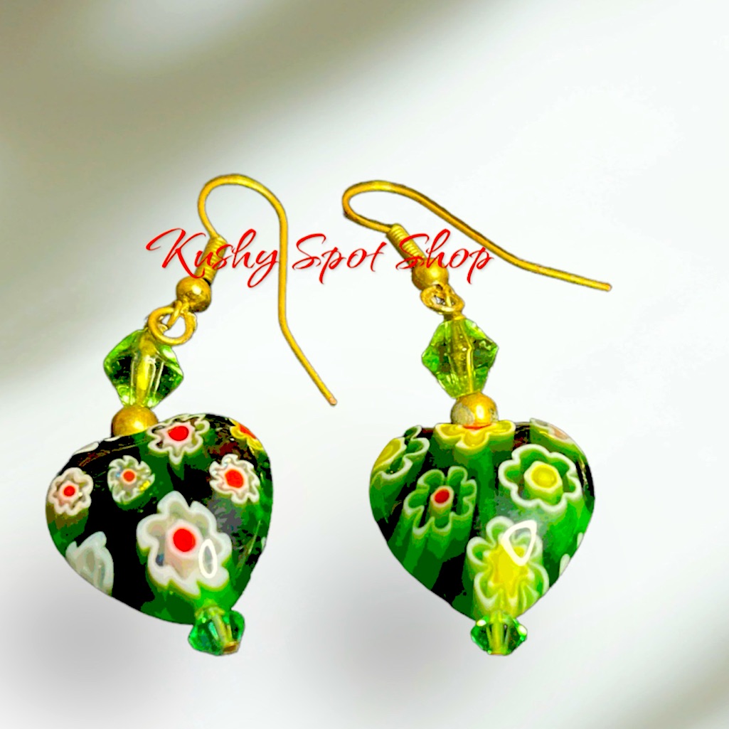 Vintage Millefiori Murano Glass Heart Earrings
